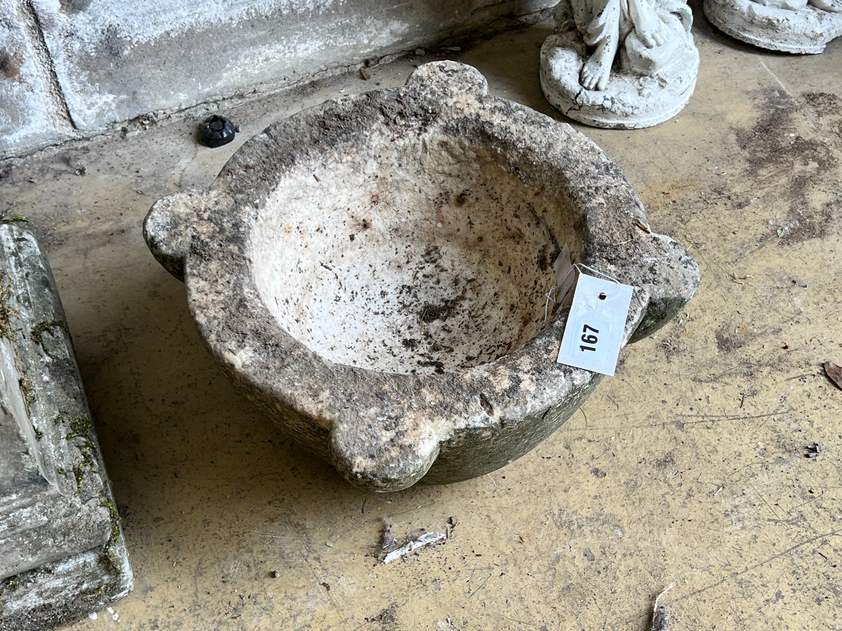 A marble mortar, width 37cm, height 18cm